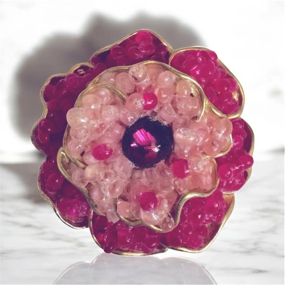 Vintage Arthur Pepper Floral Brooch with Red and Pink Accents